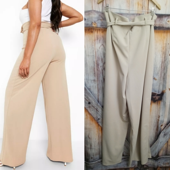 BOOHOO high waist belted wide leg trouser - Picture 3 of 6